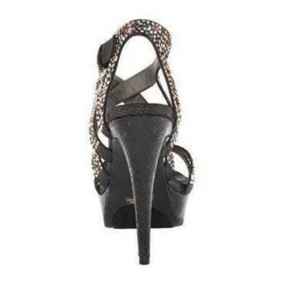 Womens Platform Heels Guess Black 9.5 Metallic Gold Studded Fx Leather Sandals - Picture 6 of 7
